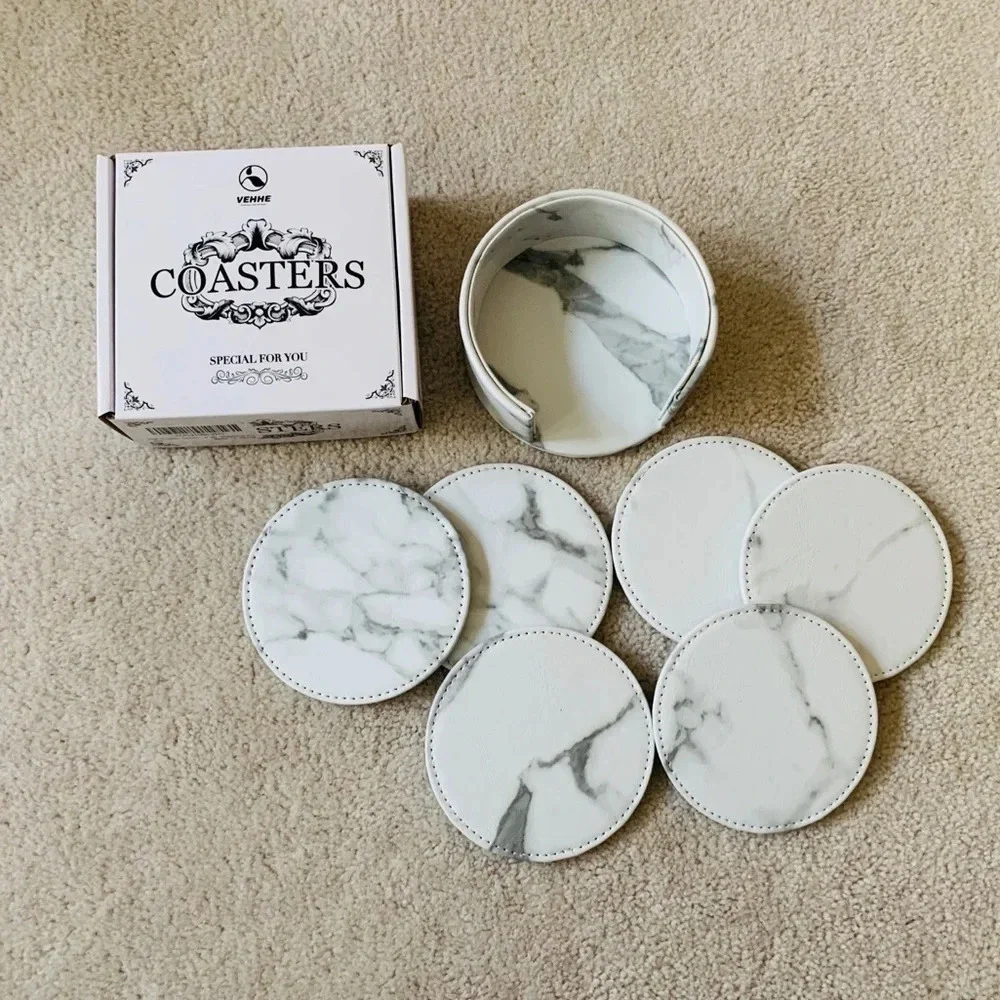 *🌟host PICK🌟* NEW 6 Pack PU Leather Marble style Coasters